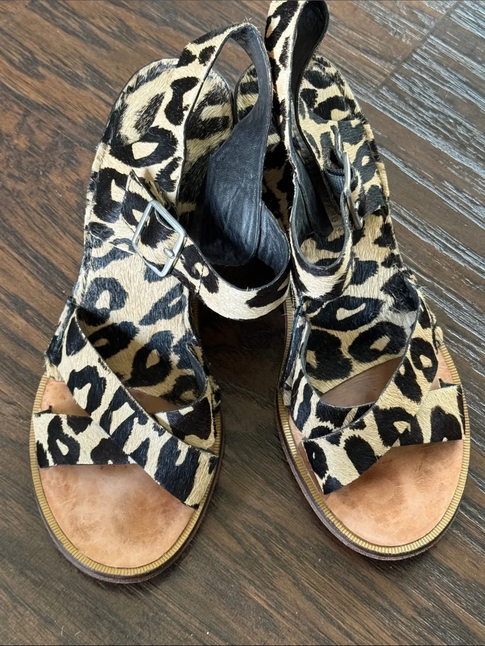 Diane Von Furstenberg Leopard Haircalf Slingback Sandals - Black & Cream
